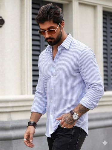 Image of Striped Casual Regular Fit Shirt for Men| Men Full Sleeve Shirt