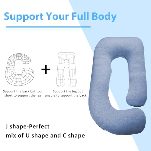 Image of Chilling Home Pregnancy Pillow, U Shaped Pregnancy Pillows for Sleeping Full Body Pillow Maternity Pillow for Pregnant Women 58 inch, Pregnant Women Must Have with Removable Cover, Blue-Jersey