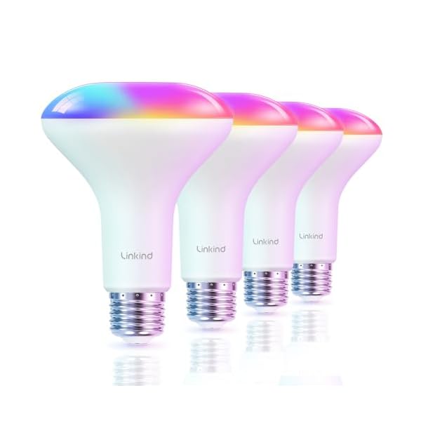 Linkind BR30 Smart Light Bulbs, WiFi Flood Light Bulbs Compatible with Alexa & Google Home, RGBTW Color Changing Light Bulb, 1800K-6500K Tunable White, E26 8W Equivalent 60W, 2.4Ghz WiFi only, 4 Pack