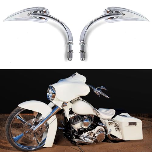 Image of Motorcycle Mirror,10mm Motorbike Rear View Mirror Irregular Shape Compatible with Harley Street Glide Electra Glide Road King Softail Touring Sportster and More (Chrome Leaf Shape)