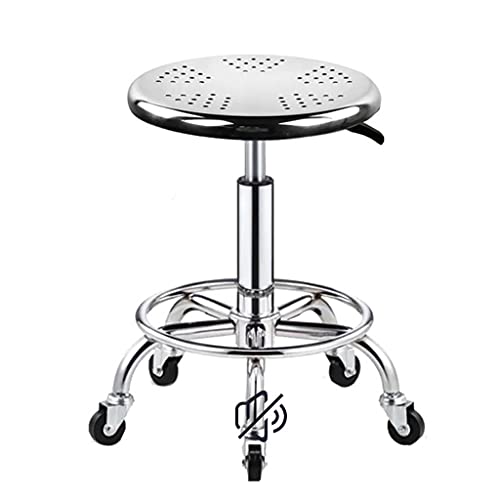 ZHOUXIAO Runder Rollhocker, Lasthalter 440 IB Hochleistungs-Edelstahl-Arbeitshocker-Hocker einstellbar Höhenhändler-Hocker-Laborhocker mit Rädern, Stufenhocker Metall, Salonh Cover