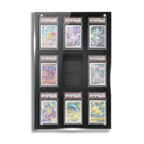Graded Card Display with Acrylic Dust-Proof Cover |9-Slot Foam Frame for Psa Slabs|Psa Slab Display Also Supports Graded Guards & Slab Mags (Black Psa - 1 Pack)