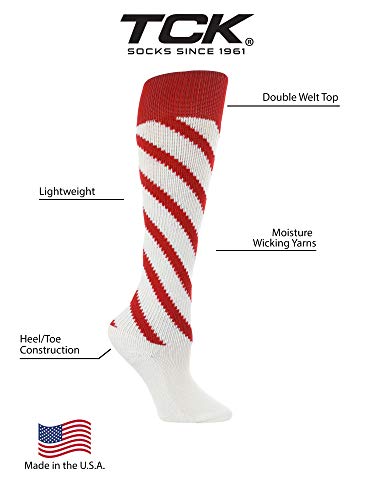 Tck Candy Stripes Knee High Softball Socks (White/Scarlet/Scarlet, Large) #TOP1