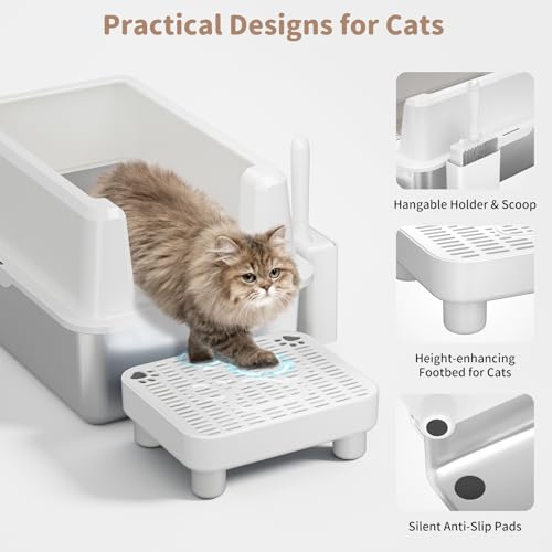 Arenero para gatos de acero inoxidable extra grande con tapa miniatura 3
