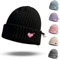 newhsy Kids Beanie Hat Plain Soft Comfortable Casual for Women Warm Knitted Winter Woolly Skully Ski Headwear Heart-Shaped Pattern (UK, Alpha, One Size, Black)