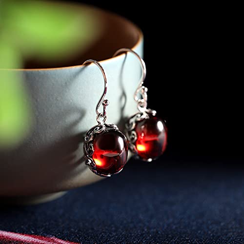 Boucles d'oreilles rétro en argent de style palais avec zircon rouge pour femme