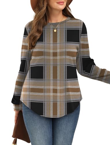 Image of WIHOLL Sweatshirt for Women Crewneck Long Sleeve Shirts Curved Hem Lightweight Sweaters Fall Clothes 2025
