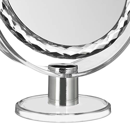 Relaxdays Magnifying Vanity Mirror, Round Standing Makeup Mirror, Cosmetics, Two-Sided, HWD: 23 x 19 x 10 cm, Transparent