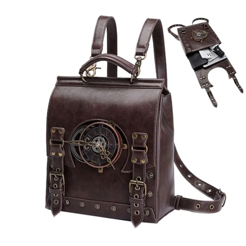 Mochilas vintage de couro, mochila de couro feminina - para laptop Mochila Steampunk | Mochila de viagem retro steampunk, mochila medieval grande, punk de pu