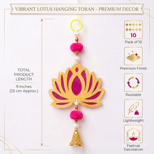 Image of JH Gallery Magenta Bell Lotus for Ganpati Decoration Setup for Home - Handmade Ganesh Chaturthi Backdrop, Pooja Room, Mandir & Main Door Toran (9 Inch, Pack of 10)