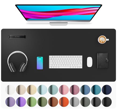 Aothia Leather Desk Pad Protector, Mouse Pad, Office Desk Mat, Non-Slip PU Leather Desk Blotter, Laptop Desk Pad, Waterproof Desk Writing Pad for Office and Home (Black,36' x 17')