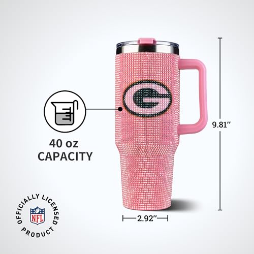 Image of The Memory Company Officially Licensed 40oz Pink Bling Game Day Tumbler, Green Bay Packers