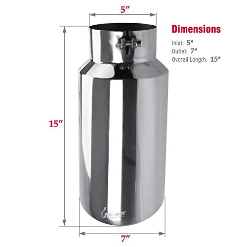 Upower 178145 Diesel Exhaust Tip 5 Inch Inlet 7 Inch Outlet 15 Inch Long Stainless Steel Polished Bolt-On Tail Pipe 5 Inch To 7 Inch Universal For Trucks Car thumb #3