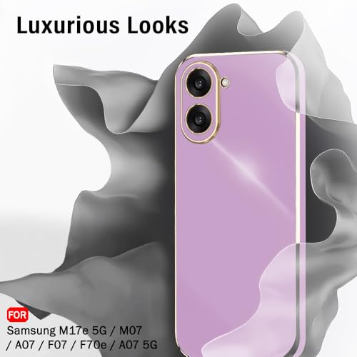 Image of TheGiftKart Luxurious Golden-Plated Back Cover Case for Samsung Galaxy M17e 5G / M07 / A07 / F07 / F70e / A07 5G | Raised Lips for Camera & Screen Protection | Shockproof Design Stylish (TPU, Purple)