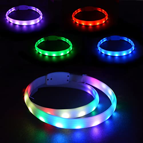 Hundehalsband Leuchtend USB Aufladbar, LED Halsband Hunde, Blinklicht Hund, 11 Blitzmodi, 5 Farbe in 1, 15 LED-Lichtlampen super hell, verhindern DASS Hunde verlieren, Nacht Essentials, 1 Stück Cover