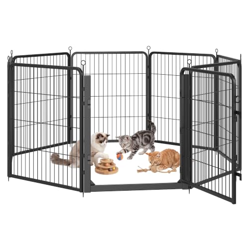 Feandrea Haustierlaufstall Freigehege aus Rostfreiem Metall mit Breiter Tür Flexibel Formbar 170 x 170 x 80 cm für Indoor und Outdoor Schwarz Dack Kollektion PPK028B102