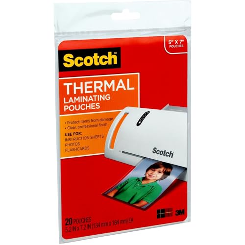 Image of Scotch Thermal Laminating Pouches, Laminate Homemade Ornaments, Christmas Banners and Gift Tags, 5 Mil, 20-Pack Photo Size Laminating Sheets 5 x 7 Inches, Clear