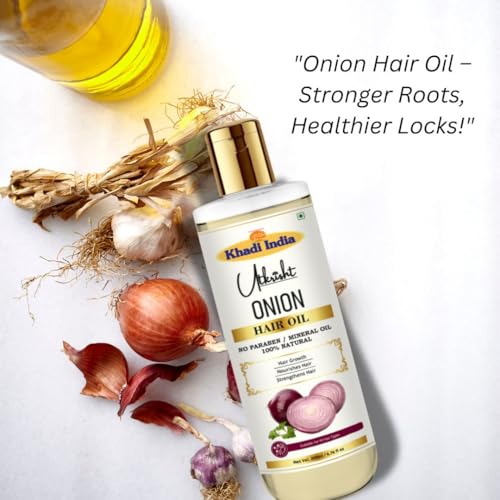 Image of Khadi Onion Hair Oil 200ml | Pure & Natural Oil for Hair Growth, Dry & Frizzy Hair | Non Sticky, Paraben & Mineral Oil Free | For All Hair Types | Daily Use for Men & Women