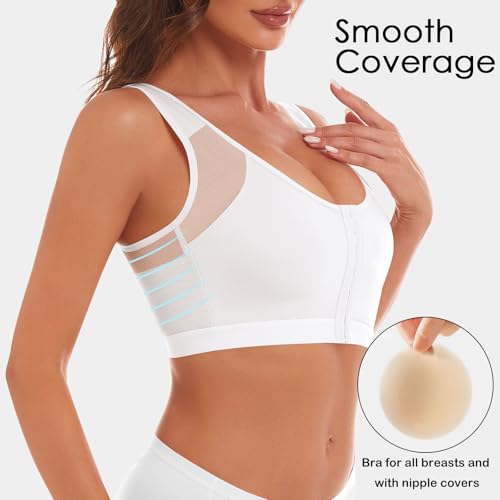 J-pone Front Closure Posture Corrector Bra Back Support Wireless Comfy Unlined Bras Full Coverage Bra with Nipple Covers3