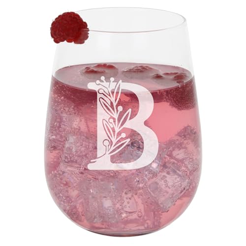 B - Vaso de ginebra grabado con inicial con monograma personalizado, sin tallo, regalo de cumpleaños para ella o él, regalo personalizado para ella o él, vaso de ginebra sin tallo grabado con inicial,