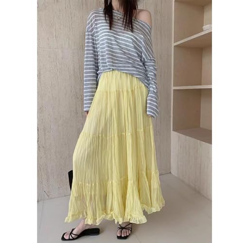 Womens Ruffle Pleated Skirt Maxi Long High Waist Flowy Chiffon Boho Skirts2