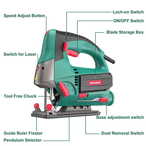 HYCHIKA Jig Saws, 800W Max Cutting Depth 110mm for Metal, 800-3000 SPM Electric Jigsaw with Class 2 Laser, 6 Variable Speeds, 0-3 Orbital Sets, -45° to +45° Bevel Cutting, 6 Blades 2 HYCHIKA Jig Saws, 800W Max Cutting Depth 110mm for Metal, 800-3000 SPM Electric Jigsaw with Class 2 Laser, 6 Variable Speeds, 0-3 Orbital Sets, -45° to +45° Bevel Cutting, 6 Blades - Image 2