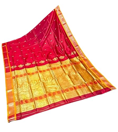 Bomkai Silk Saree With Blouse Traditional Design- Red Gold