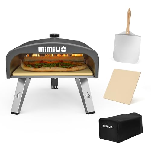 Mimiuo Outdoor Gas Fired Pizza Oven with UK Gas Regulator Portable Classic G-Oven Black Coated includes Pizza Stone & 12 inch x 14 inch Pizza Peel with Wooden Handle