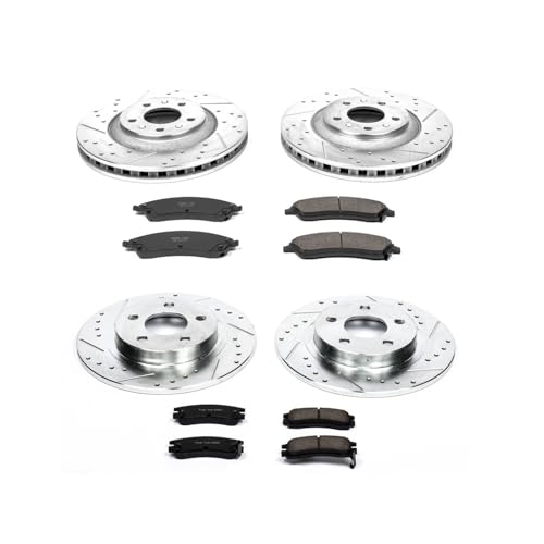 Image of PowerStop Front and Rear Brake Kit for Pontiac Bonneville 2004-05 - Drilled and Slotted Disc Rotors with Carbon-Fiber Ceramic Brake Pads Replacement, K1431