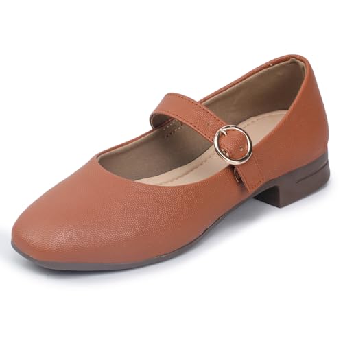 TRASE Mary Jane Ballet Flat Bellies for Women | Adjustable Strap Comfortable Shoes for Office & College Wear (Tan, 3 UK) Deal