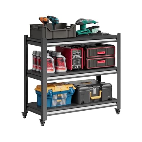 TOPASS Workbench on Wheels, Adjustable Heavy Duty Work Table with Wheels, Heavy Duty Workstation, Metal Tool Work Bench for Garage Warehouse Workshop, 32" H x 18" D x 34" W Cover