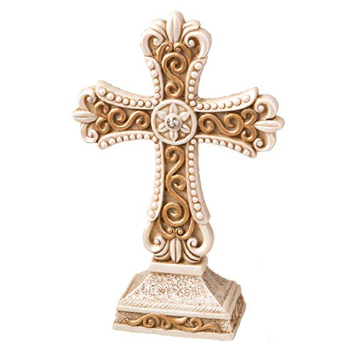 FASHIONCRAFT 8698 Antique Ivory Cross Figurine with Matte Gold Detailing, Cream, Religious Favor, Baptism Favor, Event Favor, 1-Piece