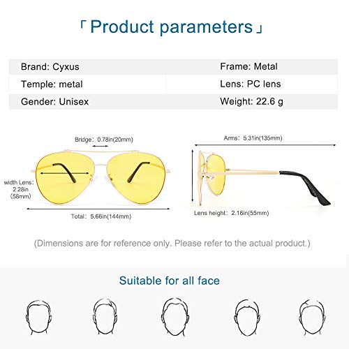 Image of Cyxus Aviator Blue Light Blocking Glasses for Men Woman Oversized Trendy Night Vision for Gaming Driving Computer 8805