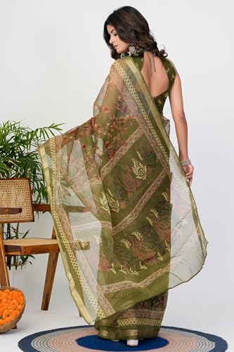 Image of MIRCHI FASHION Lightweight Kota Doria Cotton Saree | Floral Printed Summer Saree for Women | Breathable Ethnic Daily Wear Saree with Blouse Piece