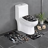 WZYCWB Badezimmerteppiche, 3-teiliges Set, schwarzer Mystery-Herz-Steinmeister, Badezimmerteppich, langlebige und leicht zu reinigende Schutzmatte, Heimdekor-Zubehör