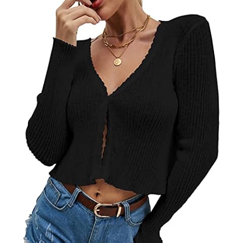 Cocoarm Damen Langarm Strickjacke V Ausschnitt Kurz Cardigan Damenoberteil Cover