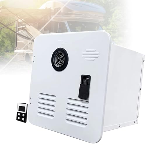 Azcabjie Calentador De Agua Instantáneo a Gas Propano para Vehículos Recreativos, 55 000 Btu, 15 X 15 Pulgadas, Puerta Y Control Remoto, CC 12 V Máx., 3,9 Gpm, Protección Múltiple Mixizap