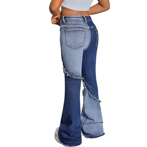 Girls Ripped Flare Jeans Skinny Patchwork Kids High Waisted Denim Pants Bootcut Slim Zipper Vintage Bell Bottom2