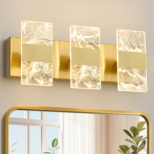 Image of Modern LED Bathroom Light Fixtures Dimmable 3-Light Gold Vanity Light