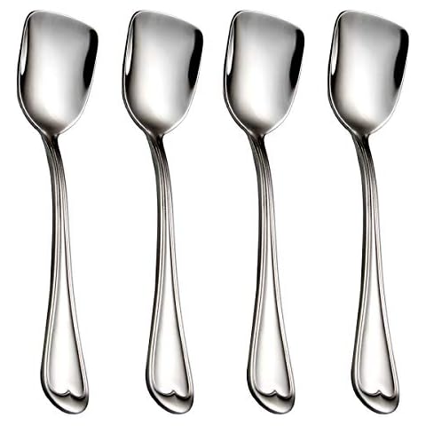 Dessert Spoons, Square Head Spoons, 18/10 Stainless Steel Spoon Set of 4,Ice Cream Spoons, Stirring Spoon for Tea, Dessert, Sugar Cover