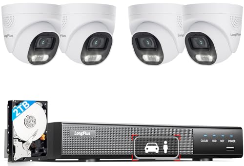 Image of LongPlus 12MP 8CH Home Security Camera System, 4Pcs Wired PoE IP Cameras System Outdoor with Person /Vehicle Detection, 12MP 8CH NVR with 2TB HDD for 24-7 Recording, LP12ME84D1