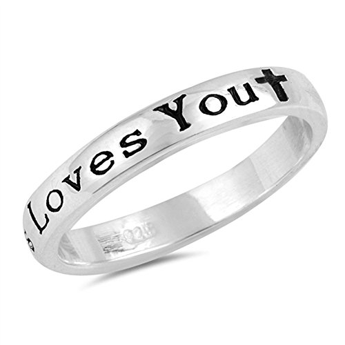 Jesus Loves You Christian Promise Faith Ring 925 Sterling Silver Band Sizes 3-102