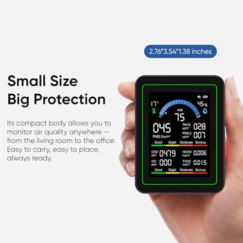 10-in-1 Air Quality Monitor Indoor with AQI, HCHO, TVOC, PM2.5, PM10, PM0.3, CO, CO2, Temperature & Humidity – Smart Air Quality Tester with Real-Time Display for Home, Office, Baby Room