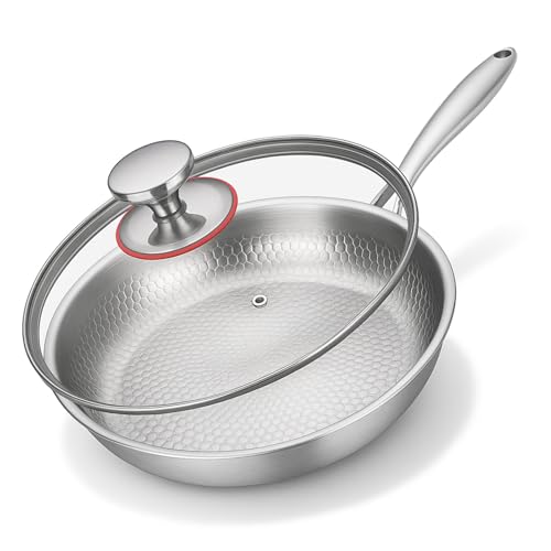 XTBSE Titanium Hammered Pan Pro with Lid, 2025 New Upgrade Non Stick Titanium Pans for Cooking, Ultra-Durable, Scratch-Resistant, Even Heating Frying pans, Compatible With All Cooktops (12 inch)