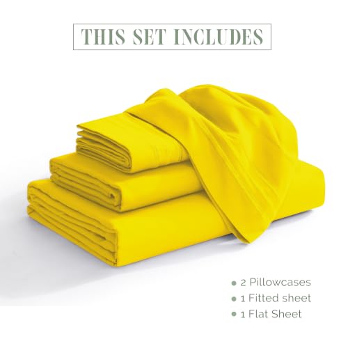 Image of Elegant Comfort Luxury Quality Microfiber 4-Piece 1500 Premium Hotel Sheet Set-Wrinkle Resistant, All Around Elastic Fitted Sheet, Deep Pocket up to 16 inch, Cali King, Yellow