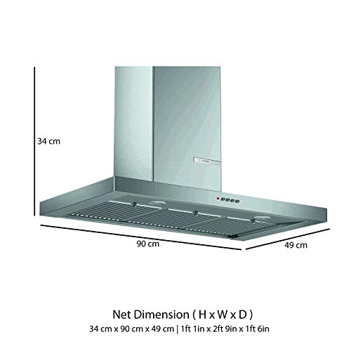 Image of Bosch 90cm 800 m3 /hr Chimney (DWB098D50I, 3 Baffle Filters, Steel /Grey)