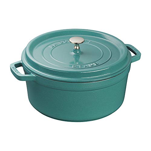 Image of STAUB Cast Iron 5.5-qt Round Cocotte, Serves 5-6, Made in France, Turquoise