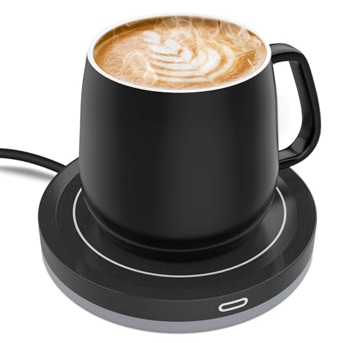 BESTINNKITS Coffee Mug Warmer Set for Desk, 14oz Ceramic Mug, Matte Black