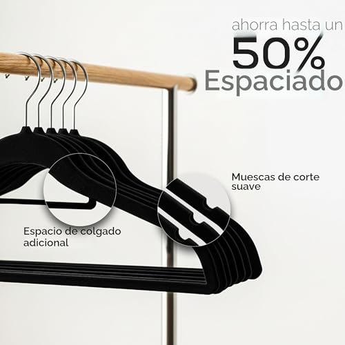 Utopia Home Perchas Terciopelo con Tie Bar (Negro, Paquete de 50) - Imagen 8