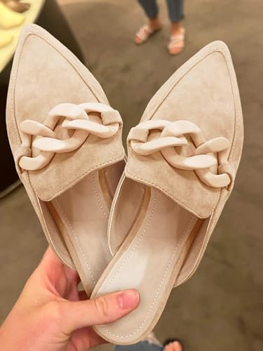 Image of Juliet Holy Womens Mules Flats Pointed Toe Backless Loafers Slip on Metal Chain Slides